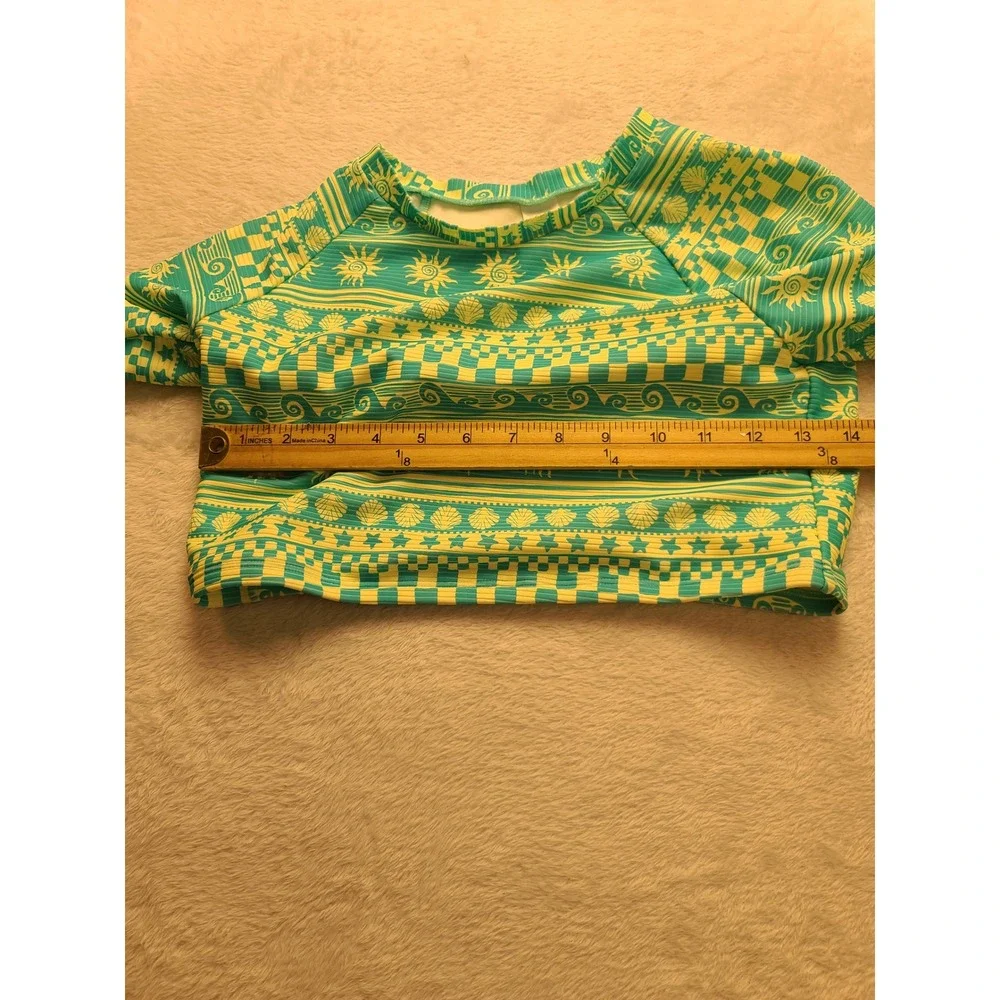 Cat & Jack Girls Rash Guard Swim Top Teal Yellow Sun Shell XXL 16/18 Sea Sun NWT